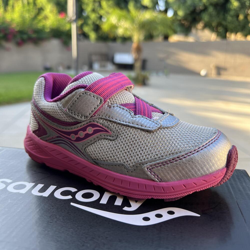 Saucony Ride 10 JR Shoes Girls Size 10.5 Silver Pink Hook Loop Running Sneakers